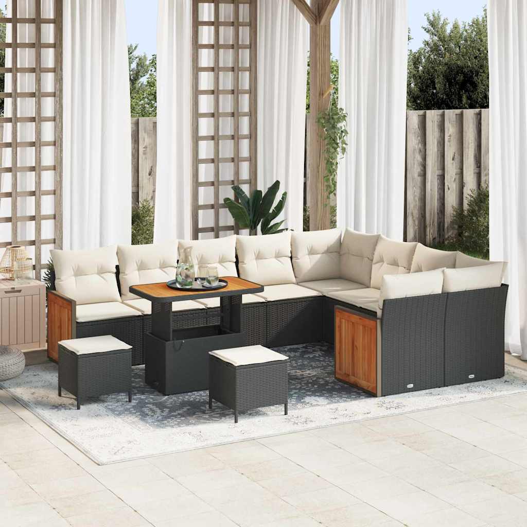Garten-Sofa-Set 12 pcs Schwarz und Creme 90 x 55 x 71 cm